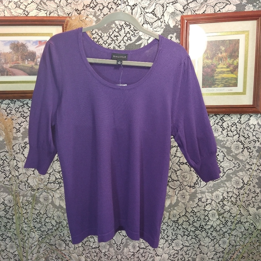 Dialogue purple blouse crew neck 3/4 sleeves loose fitting NWT